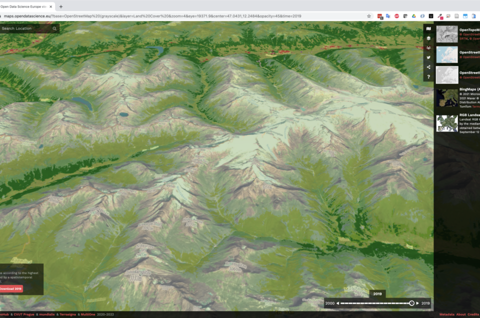Example of the terrain data delivered through the Standardized 3D services and rendered by the geoportal 3D viewer